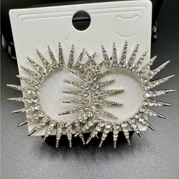 New Sparkling Crystal Accented Silver Hoop Earrings - Picture 1 of 10